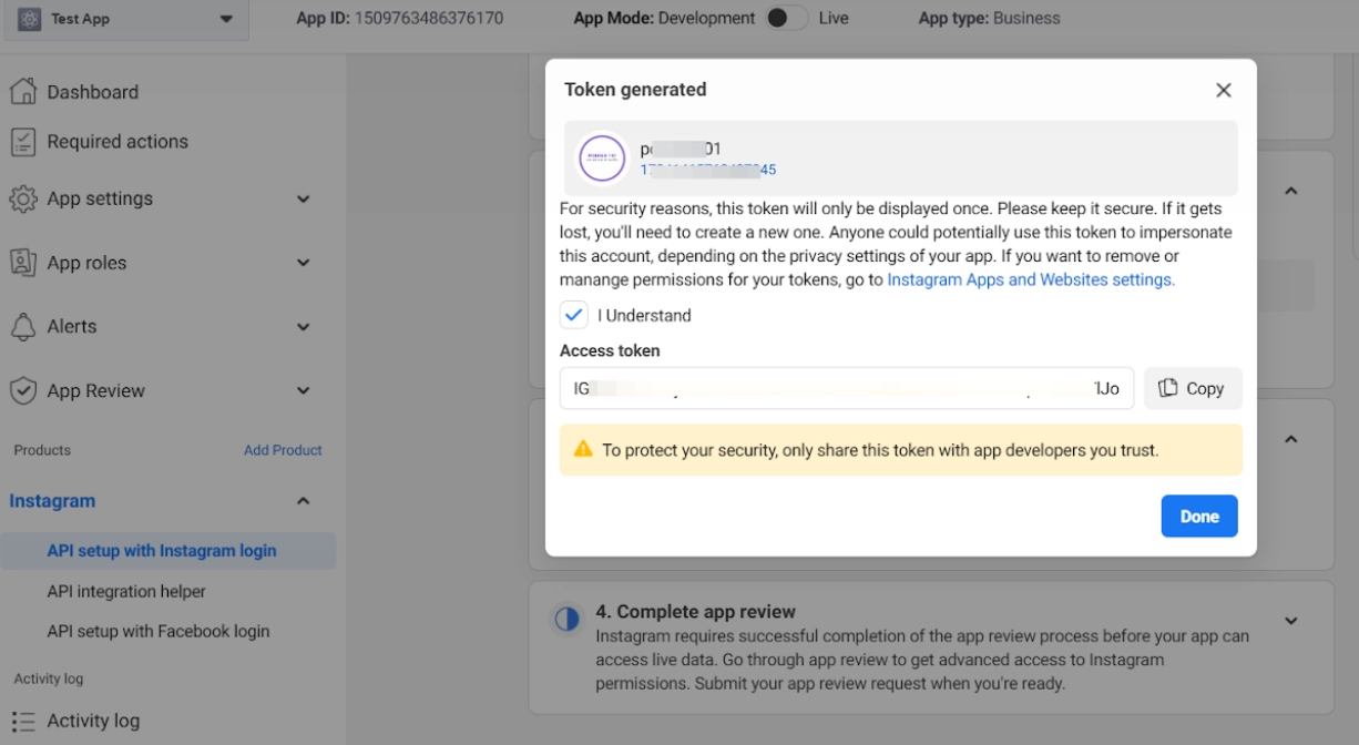 Step 2: Copy the New Token from the Popup